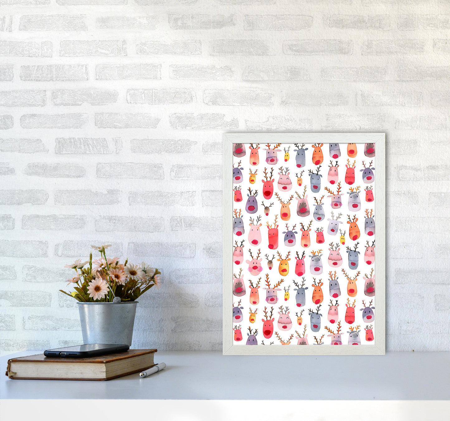 Niedliche Winter-Rehe Kinder Abstract Kunstdruck