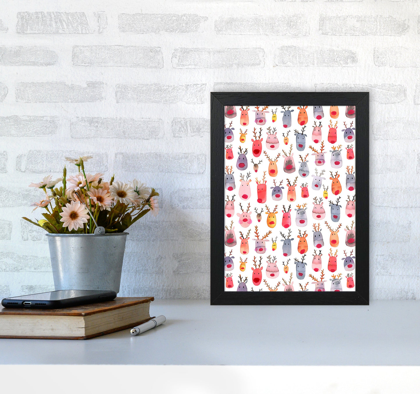 Niedliche Winter-Rehe Kinder Abstract Kunstdruck