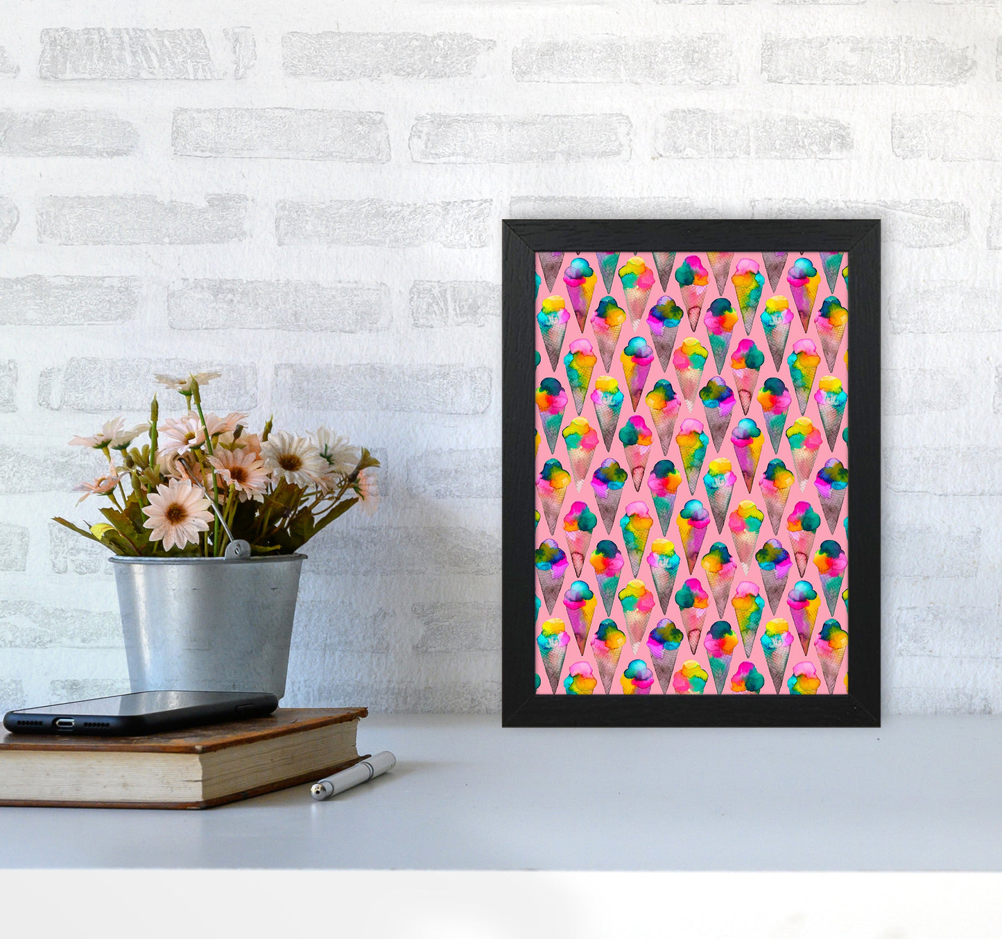 Cute Ice Creams Kids Pink Abstract Art Print