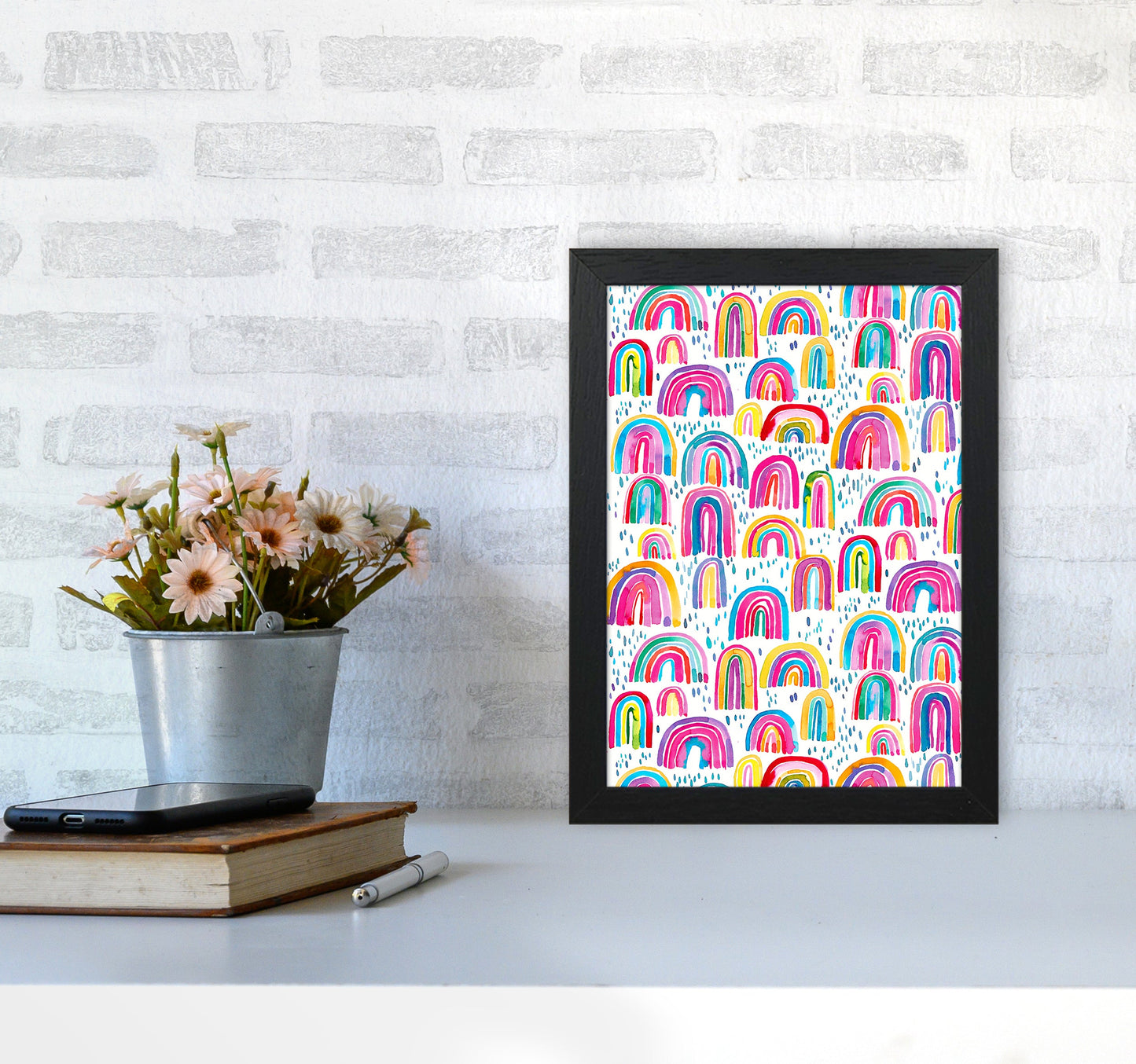 Niedliches Aquarell Regenbögen Abstract Art Print