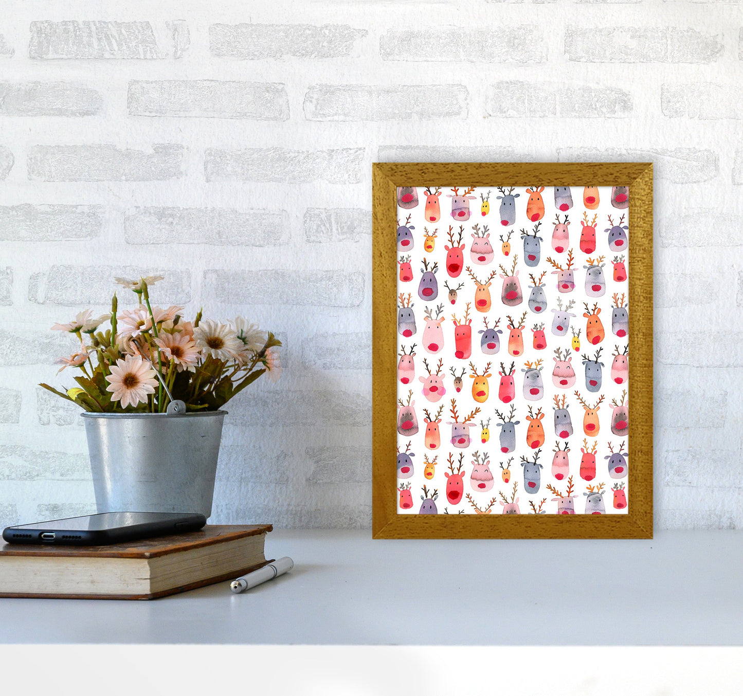 Niedliche Winter-Rehe Kinder Abstract Kunstdruck