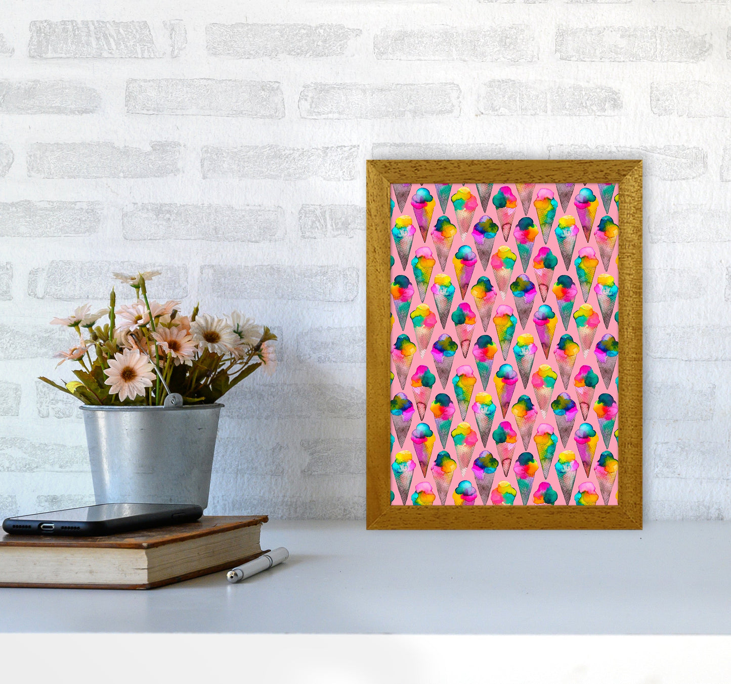 Cute Ice Creams Kids Pink Abstract Art Print