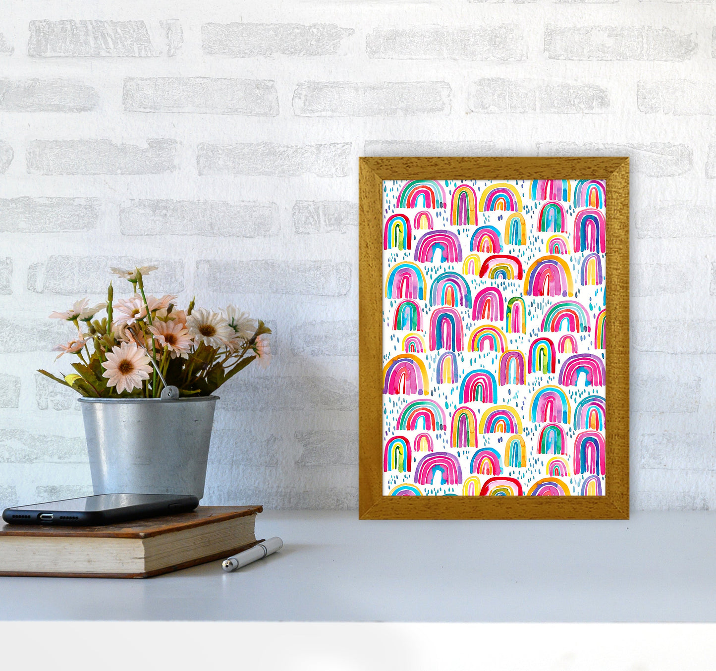 Niedliches Aquarell Regenbögen Abstract Art Print