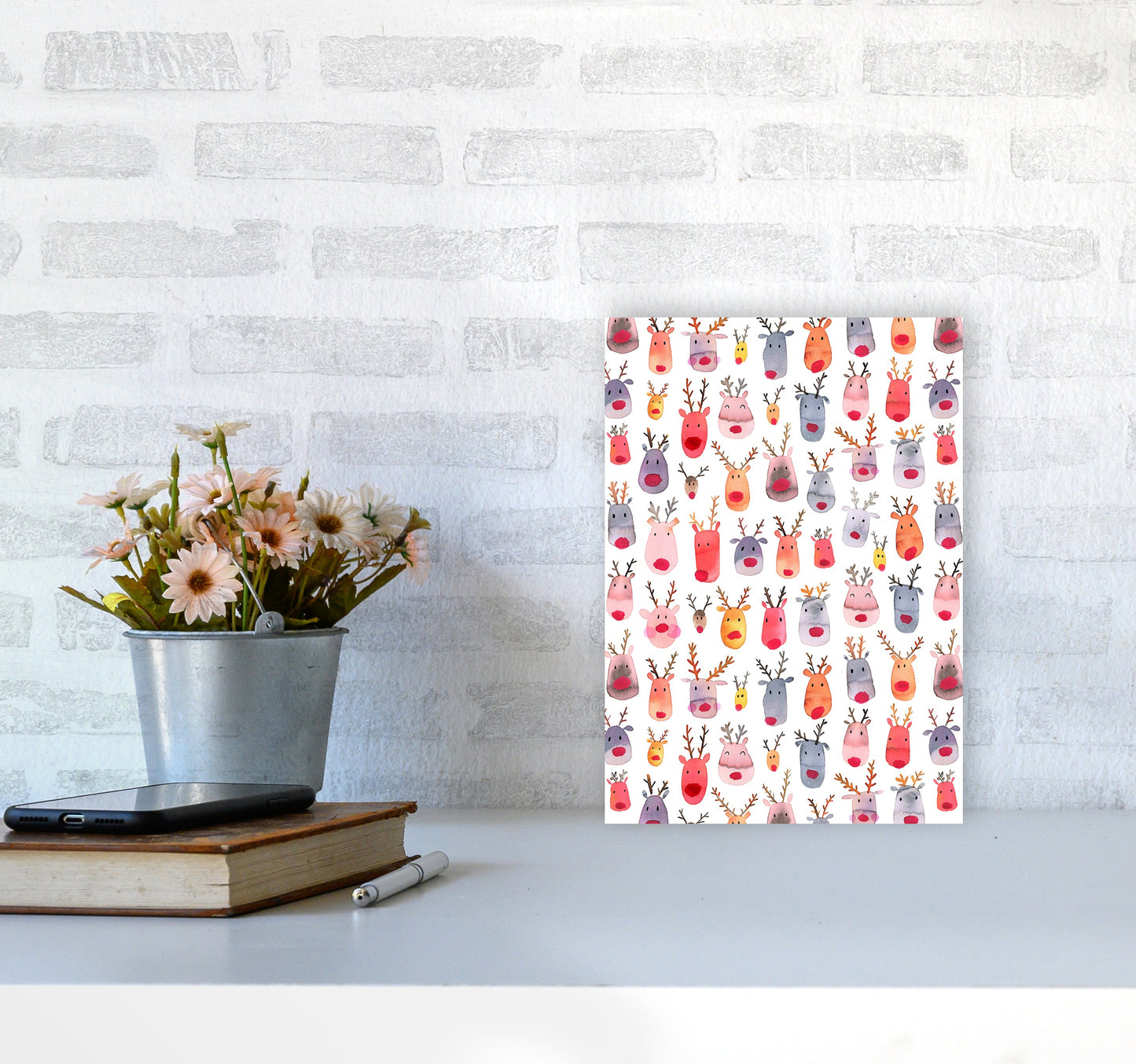 Niedliche Winter-Rehe Kinder Abstract Kunstdruck
