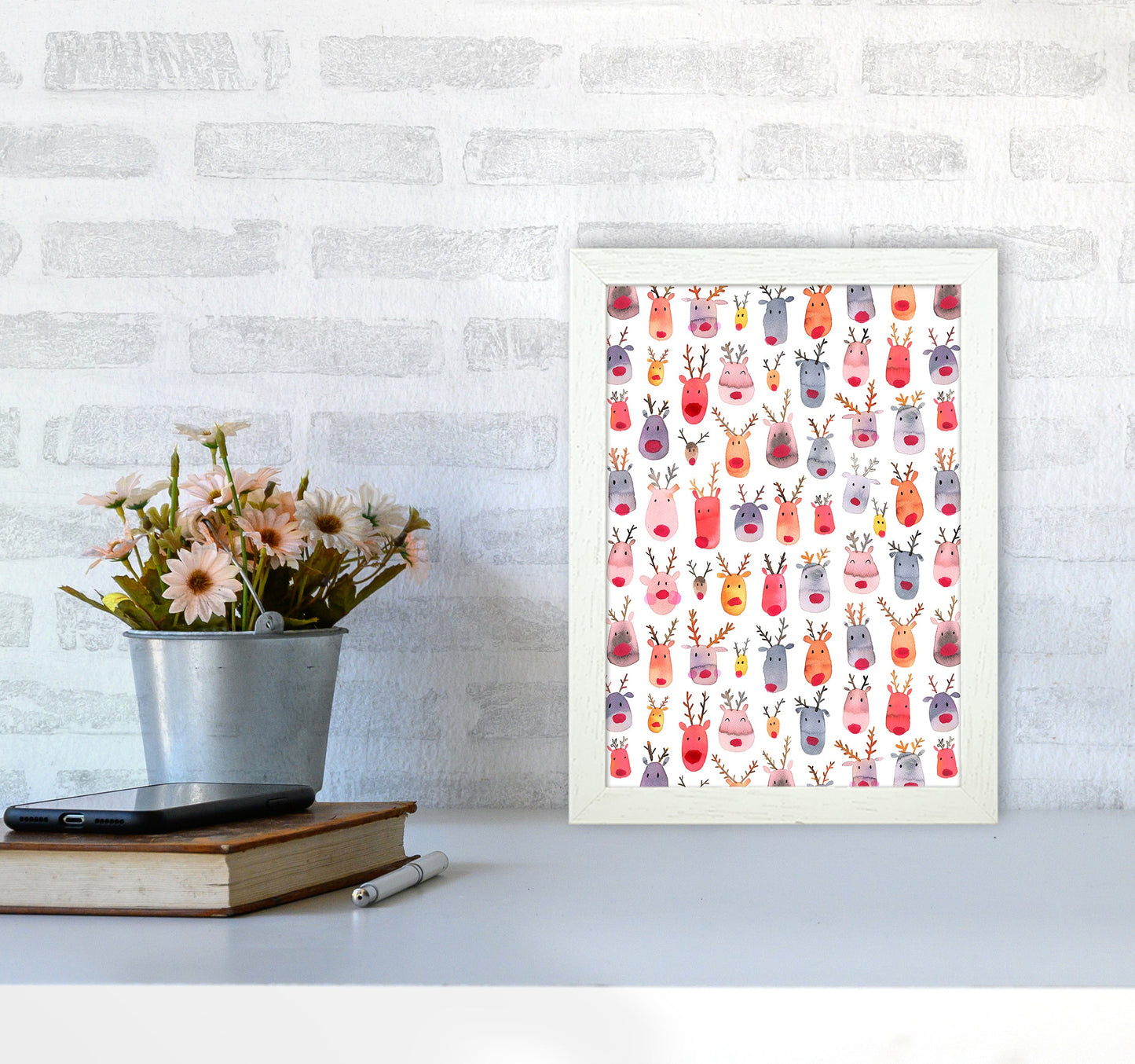 Niedliche Winter-Rehe Kinder Abstract Kunstdruck