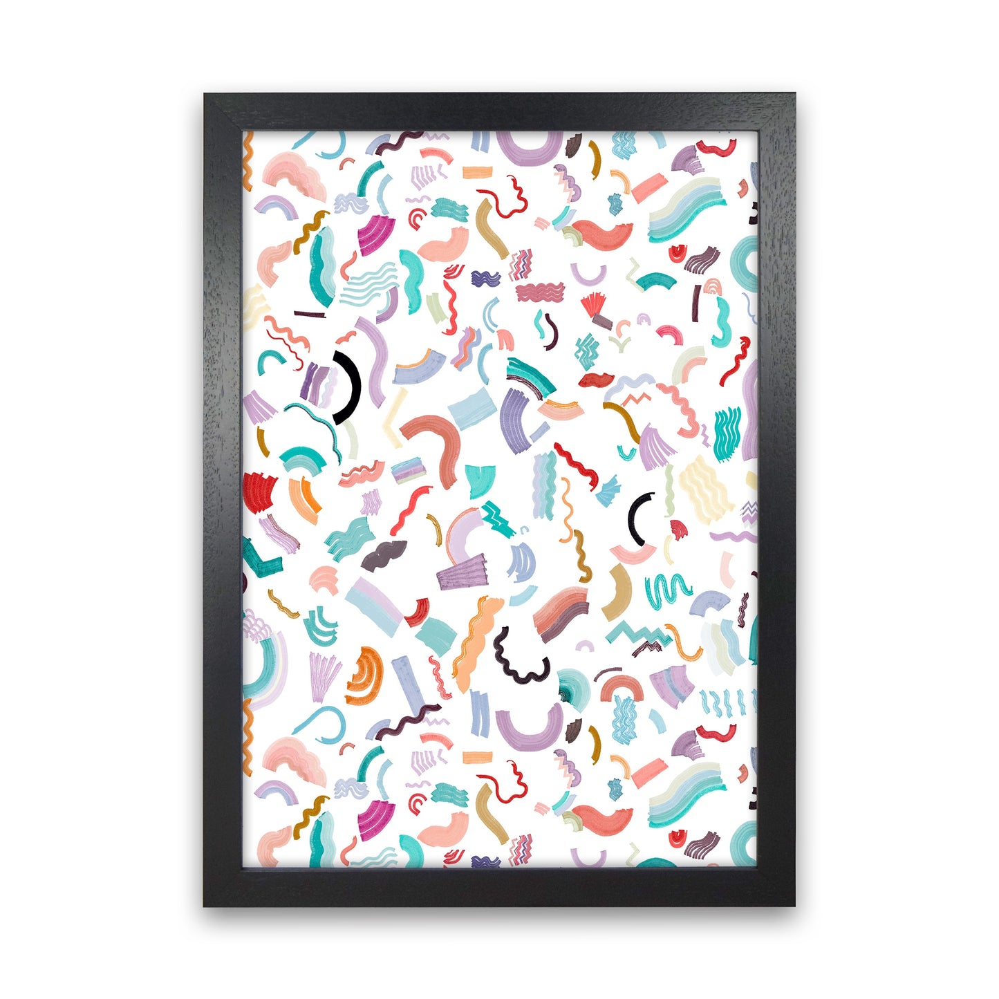 Curly und Zickzack-Streifen Weiß Abstract Kunst Druck
