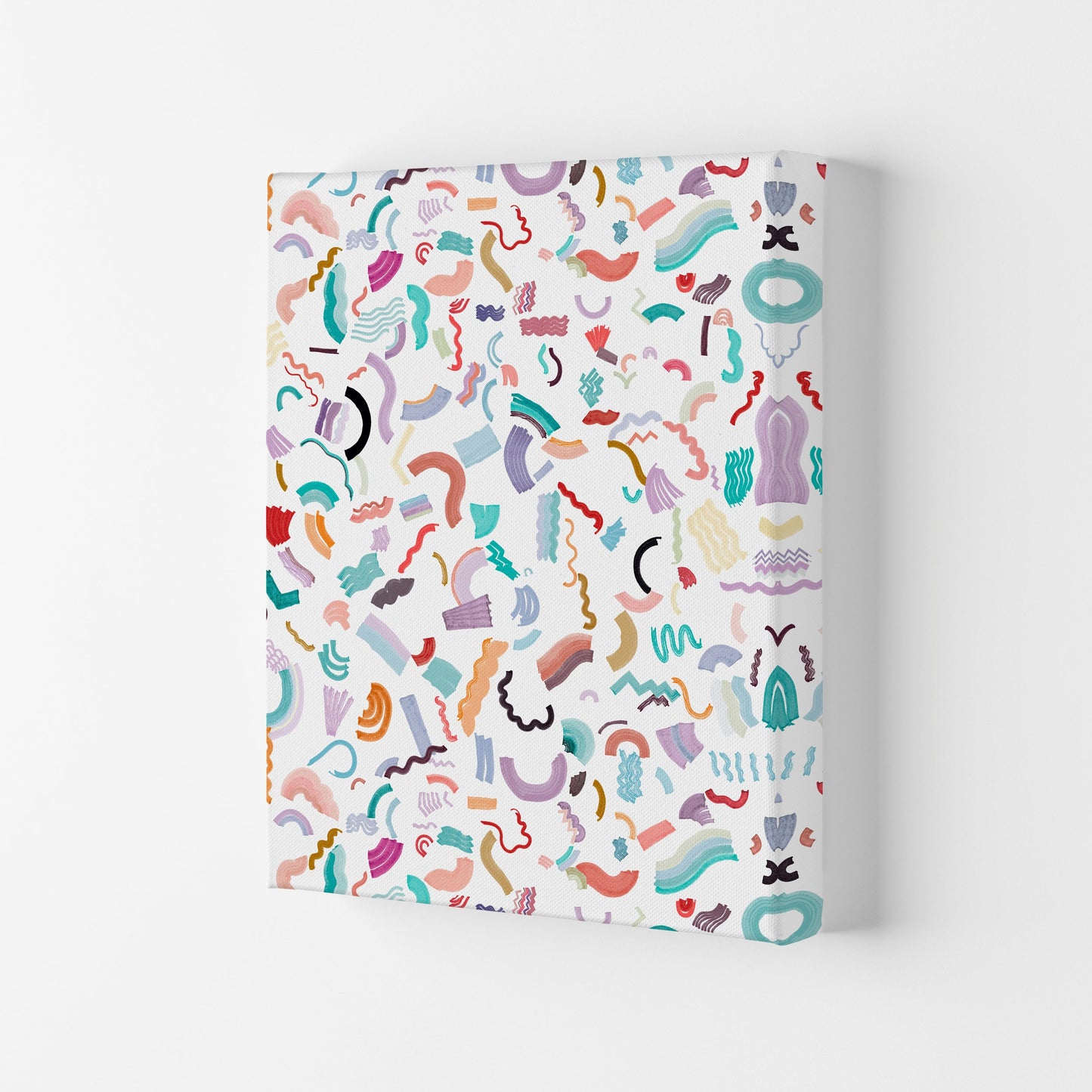 Curly und Zickzack-Streifen Weiß Abstract Kunst Druck