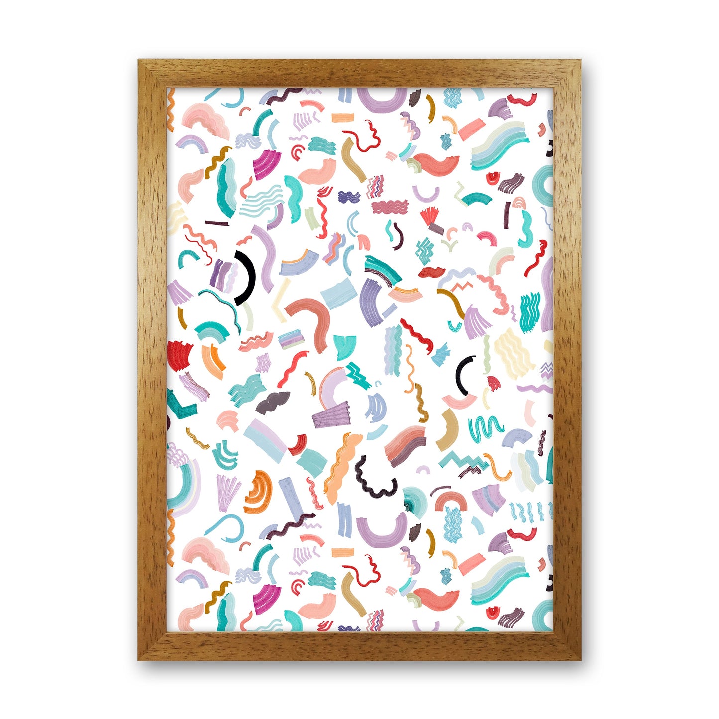Curly und Zickzack-Streifen Weiß Abstract Kunst Druck