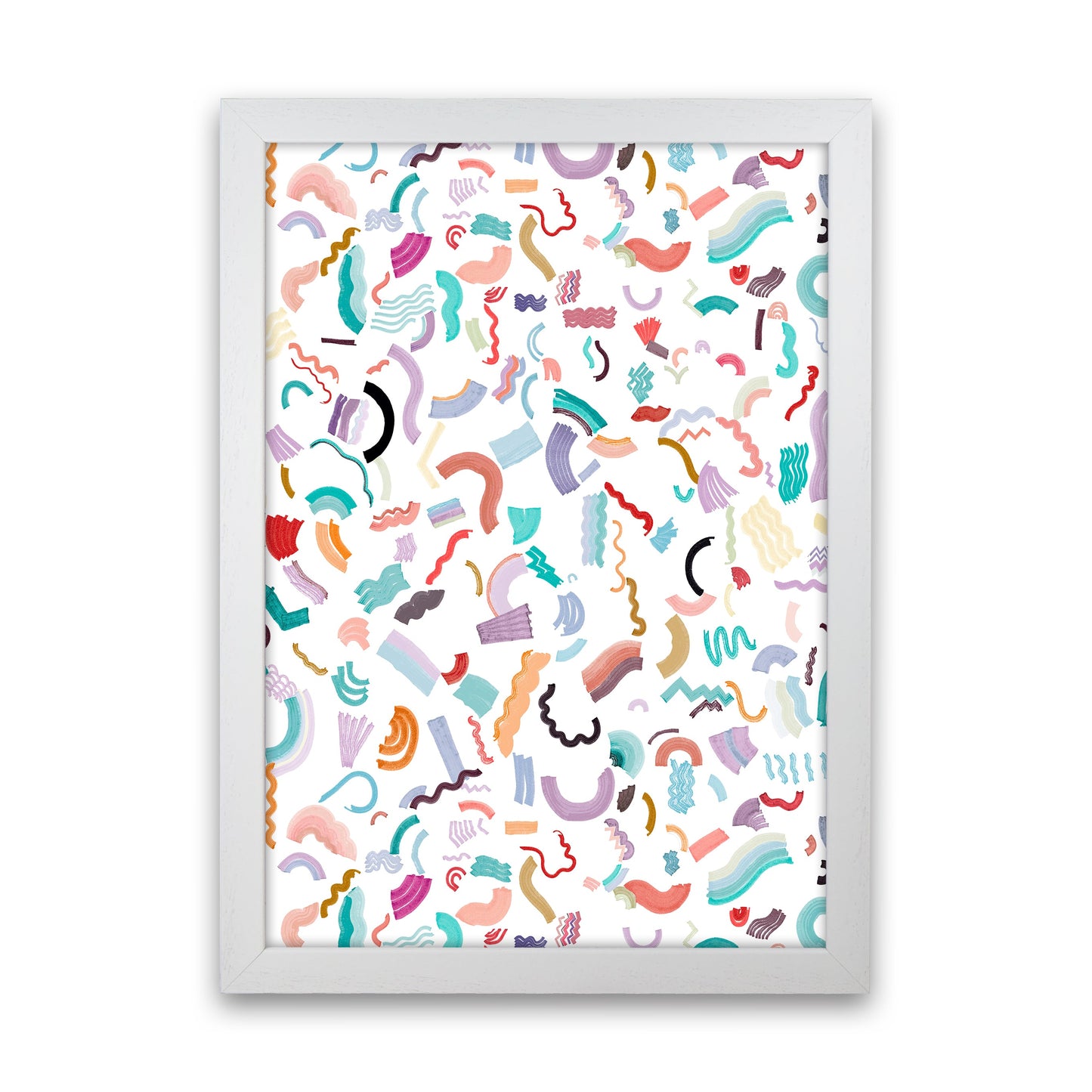 Curly und Zickzack-Streifen Weiß Abstract Kunst Druck