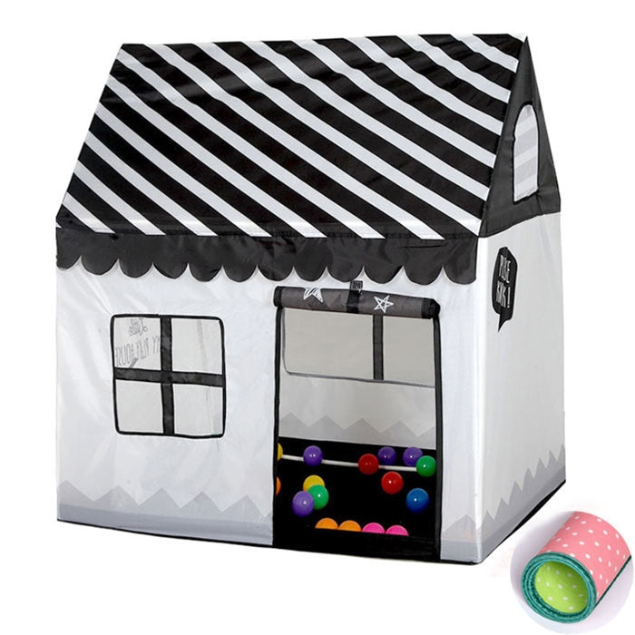 Frendorf | Haushalts Kinder Druck Spielzelt Kleines Spielhaus mit Matte (Schwarz Weiß)