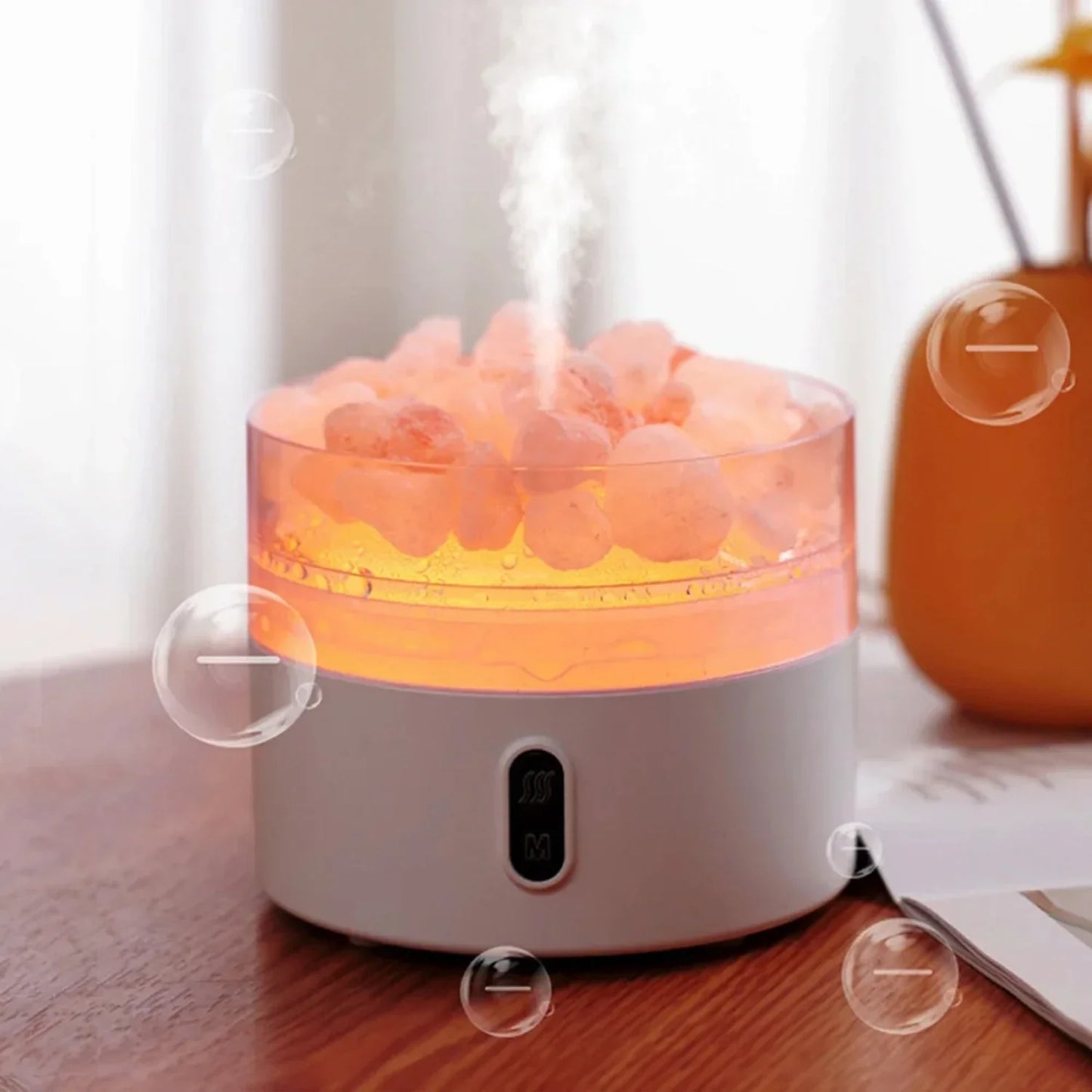 Salzlampe Diffusor - USB Ultraschall ätherischer Öl Luftbefeuchter mit Himalaya-Salzkristallen & Nachtlicht
