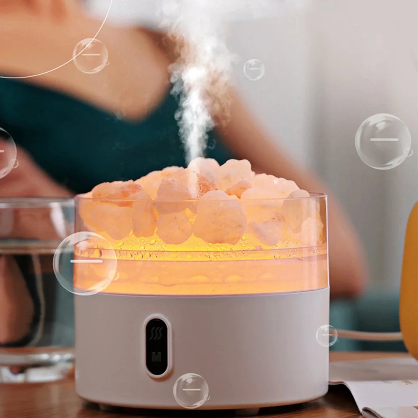 Salzlampe Diffusor - USB Ultraschall ätherischer Öl Luftbefeuchter mit Himalaya-Salzkristallen & Nachtlicht