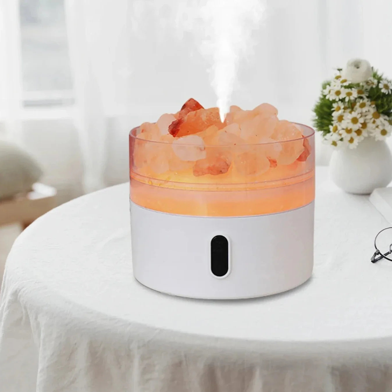 Salzlampe Diffusor - USB Ultraschall ätherischer Öl Luftbefeuchter mit Himalaya-Salzkristallen & Nachtlicht