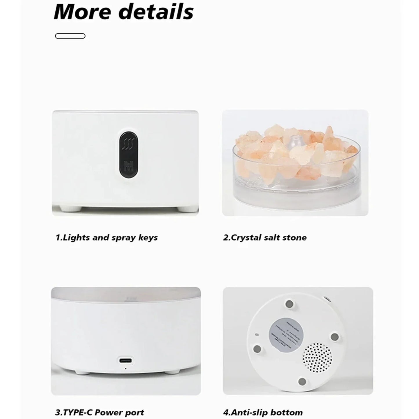 Salzlampe-Diffusor - USB-Ultraschall-Essentialöl-Luftbefeuchter mit Himalaya-Salzkristallen & Nachtlicht