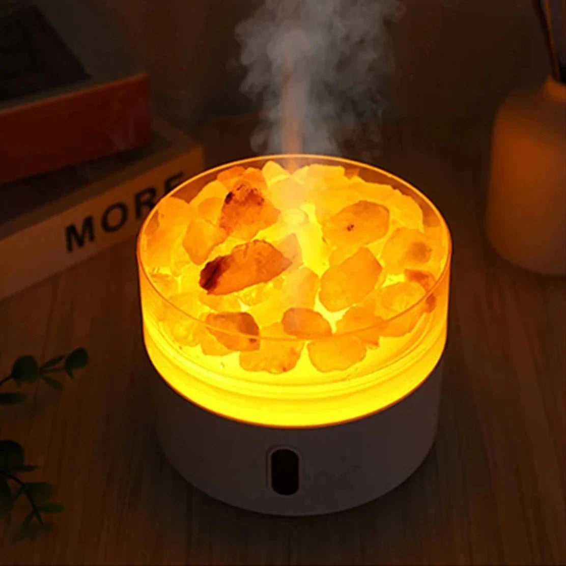 Salzlampe Diffusor - USB Ultraschall ätherischer Öl Luftbefeuchter mit Himalaya-Salzkristallen & Nachtlicht