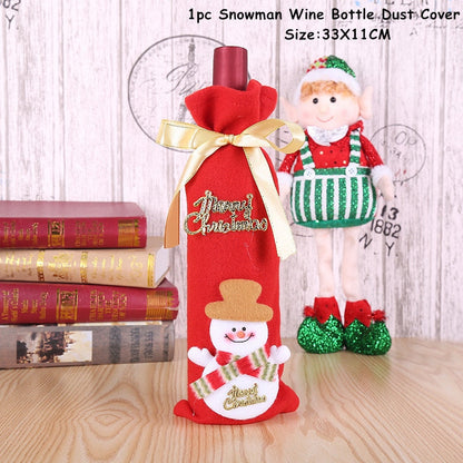 Neujahr Weihnachten Weinflasche Abdeckungen Tasche Feiertags Champagnerflasche Abdeckung Frohe Weihnachten Tischdekorationen für Zuhause Weihnachten