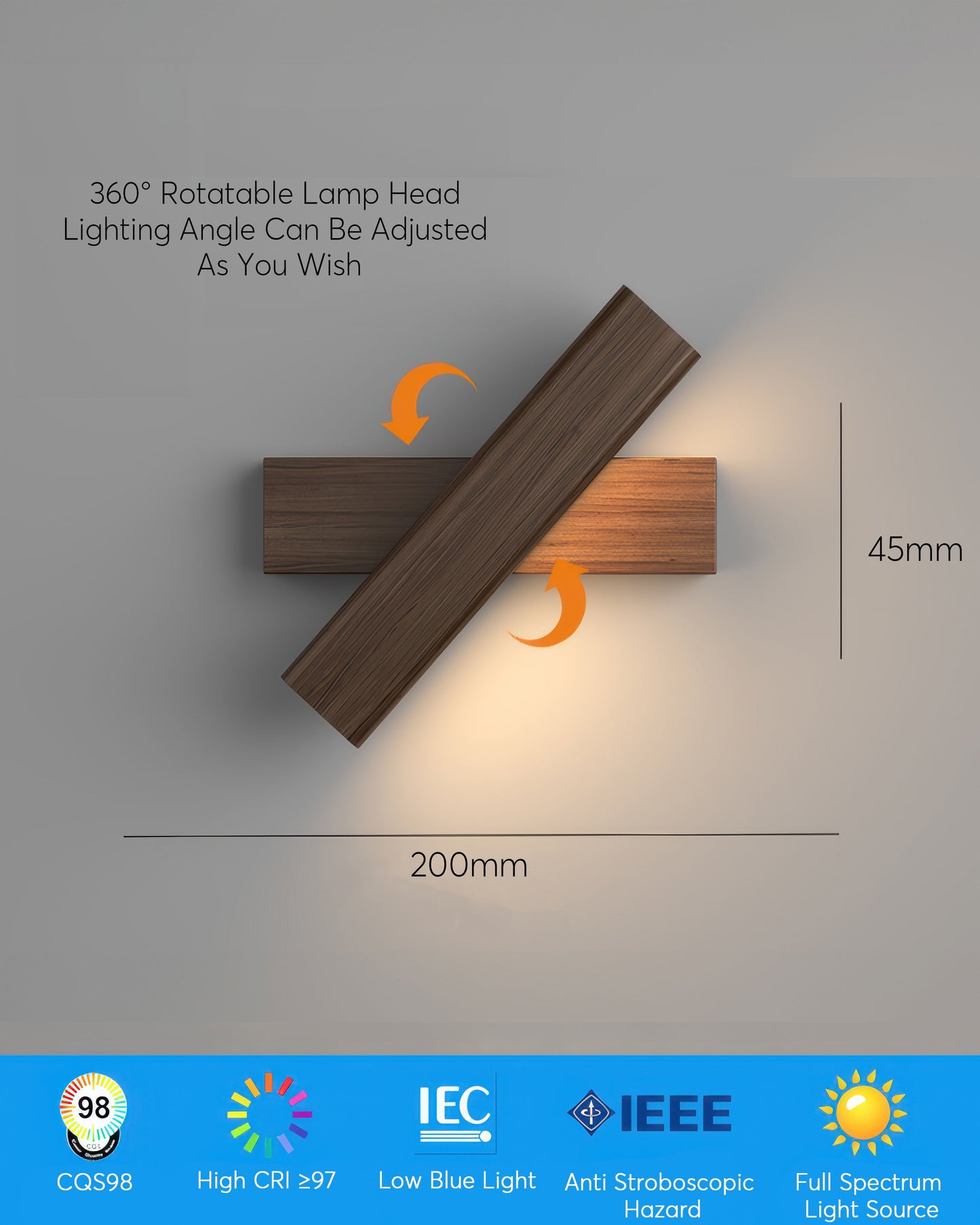Drehbare Wandlampe mit nordischer Holzmaserung