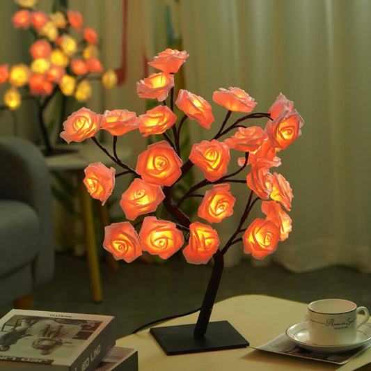 Frendorf | RoseTree USB Tischlampe | LED Rosenbaum mit 24 Lichtern | Warmweiß | Dekorative Stimmungsbeleuchtung