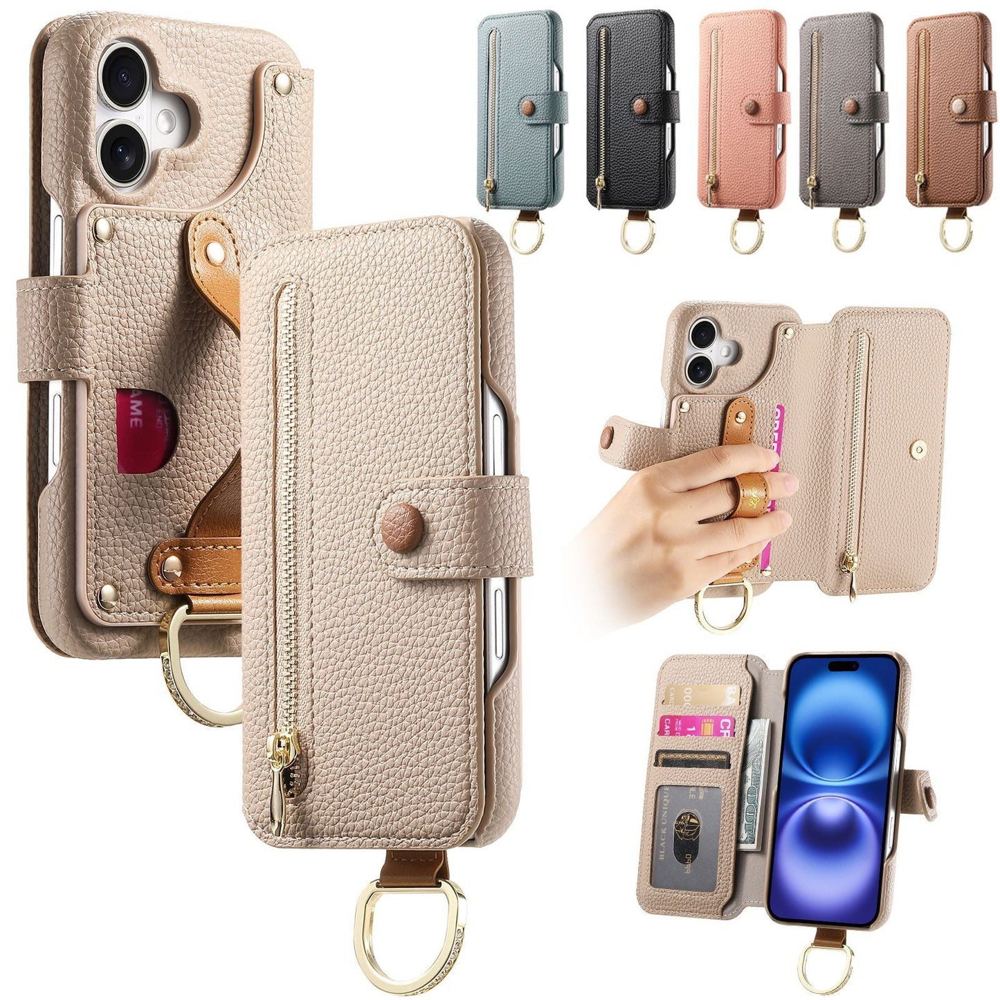 Frendorf | Lychee-Getreide-Leder-Wallet-Flip-Case für iPhone