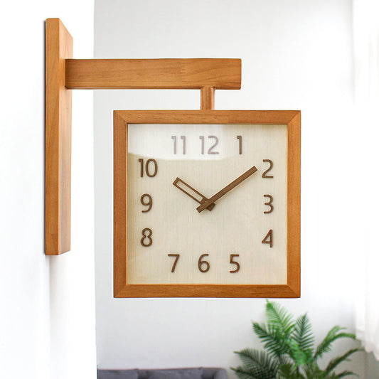 Wand-Eck-Zweiseitige Holz-Analoguhr