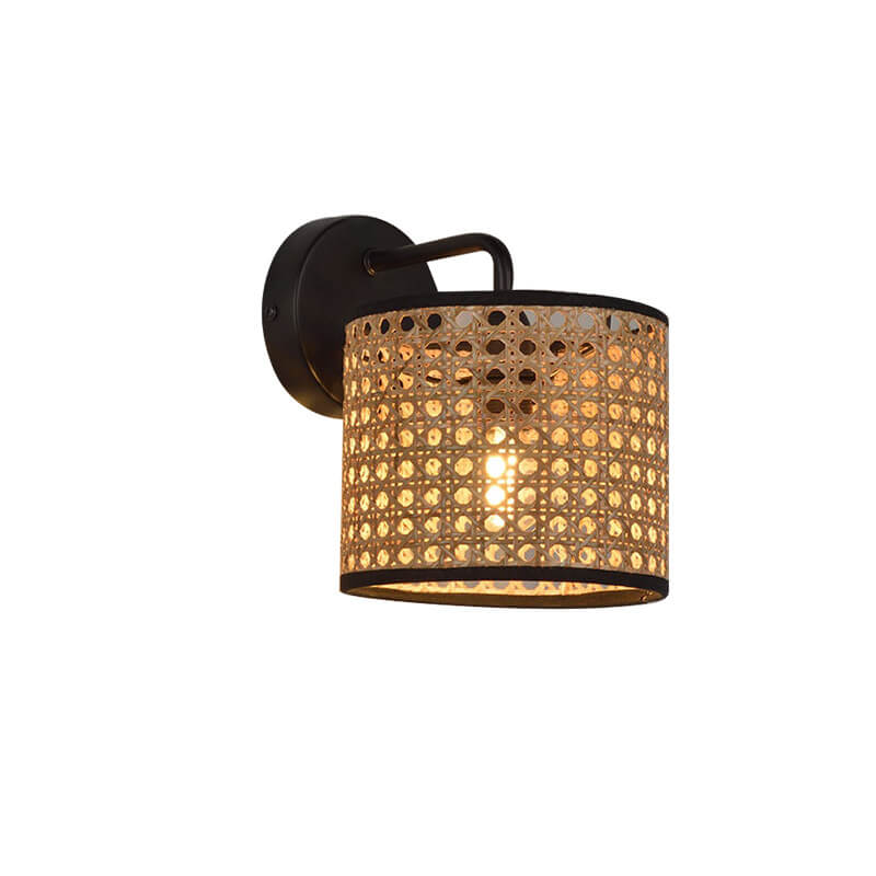 Frendorf | Ravelle Rattan Wandlampe | Modernes Webdesign | Trommelform | Stimmungsvolle Beleuchtung für Zuhause
