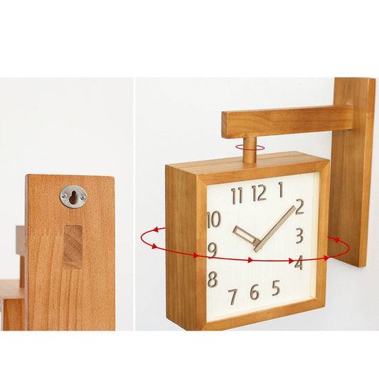 Wand-Eck-Zweiseitige Holz-Analoguhr