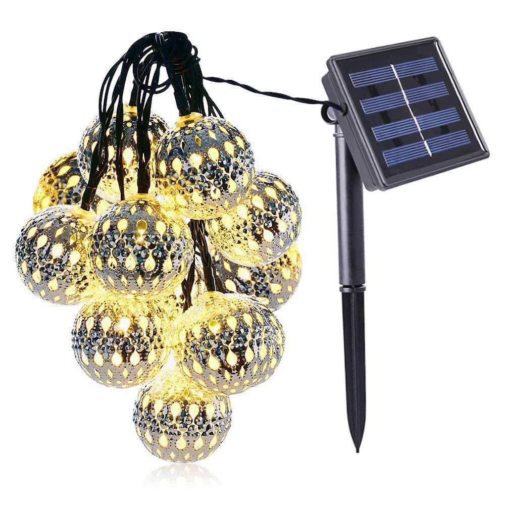 Solar-Lichterkette Marokkanische Kugel Bunte LED Weihnachtslichter Eisenkugeln Dekoration Außen Lichterkette