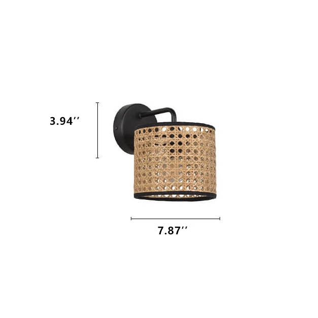 Frendorf | Ravelle Rattan Wandlampe | Modernes Webdesign | Trommelform | Stimmungsvolle Beleuchtung für Zuhause