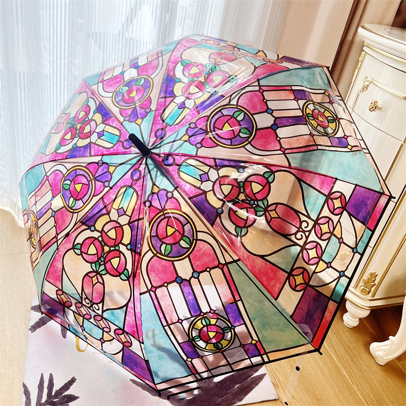 Frendorf | Transparenter Regenschirm mit Glas-in-Stock-Rahmenmuster
