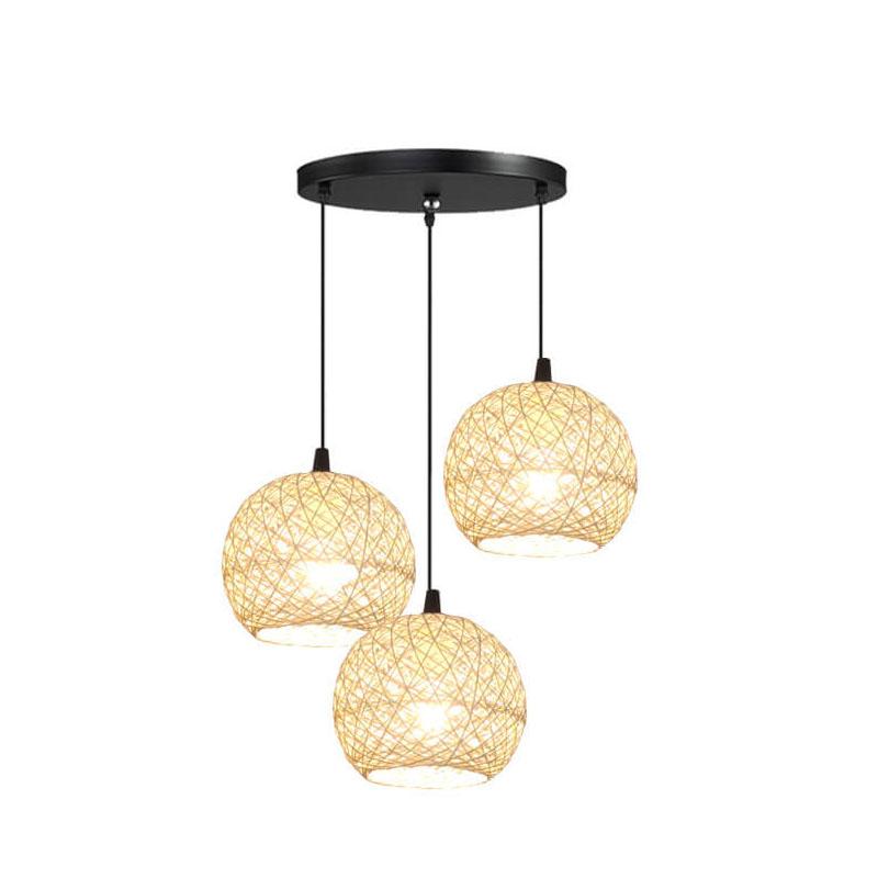 Frendorf | GlobeRattan – Beige Geflochtene Rattan Pendelleuchte | 1/3 Lichter | Elegantes Design