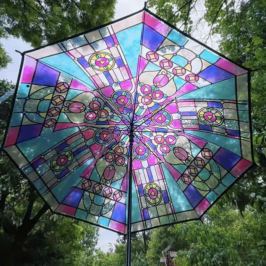 Frendorf | Transparenter Regenschirm mit Glas-in-Stock-Rahmenmuster