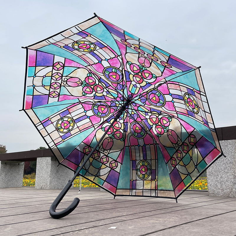 Frendorf | Transparenter Regenschirm mit Glas-in-Stock-Rahmenmuster