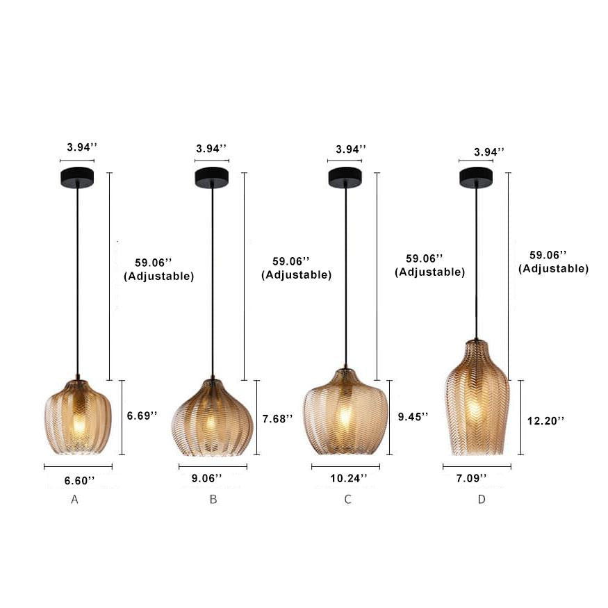 Frendorf | LuxeWave Nordic Glas-Pendelleuchte | Wellenstruktur | 1-Licht Barrel Design | Rauchgrau & Cognac Optionen