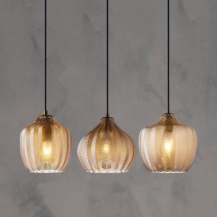 Frendorf | LuxeWave Nordic Glas-Pendelleuchte | Wellenstruktur | 1-Licht Barrel Design | Rauchgrau & Cognac Optionen