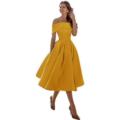 Frendorf | Mode Lässig Trägerlos Satin Partykleid