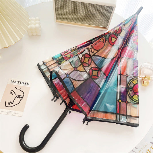 Frendorf | Transparenter Regenschirm mit Glas-in-Stock-Rahmenmuster