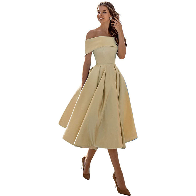Frendorf | Mode Lässig Trägerlos Satin Partykleid