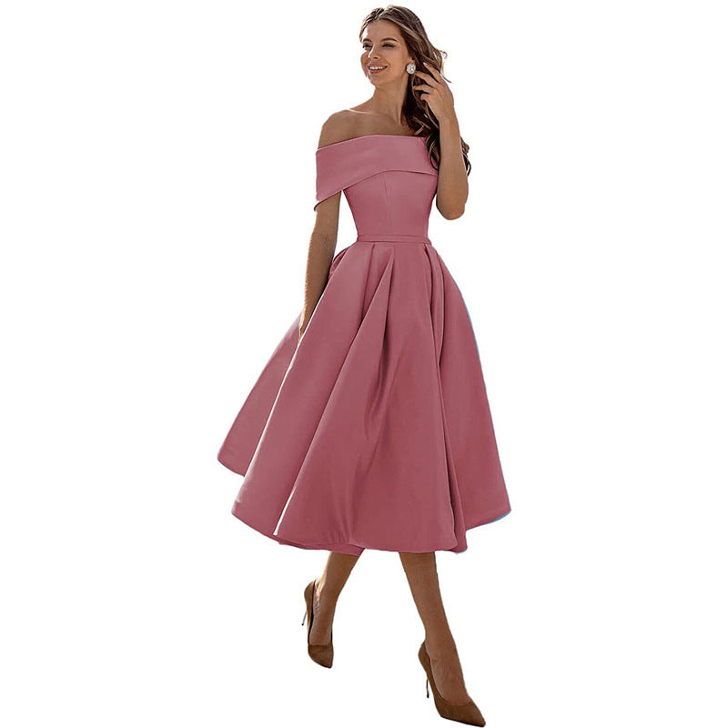 Frendorf | Mode Lässig Trägerlos Satin Partykleid