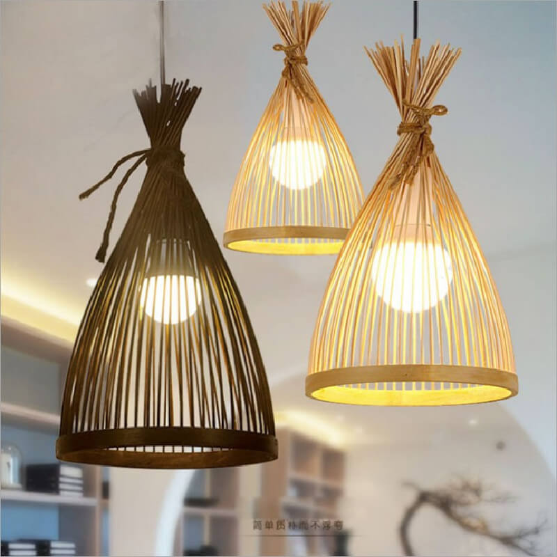 Frendorf | ZenBreeze Japanische Pendelleuchte | Handgeflochtenes Bambusdesign | Kegelförmige 1-flammige Hängeleuchte | Natürliche Eleganz