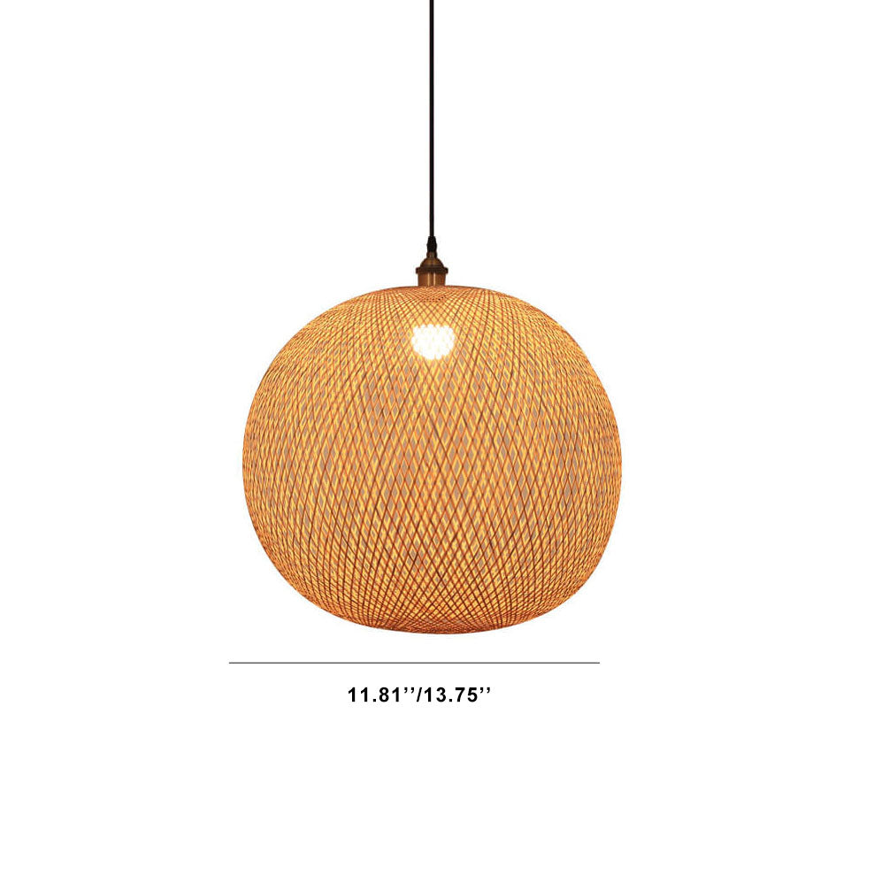 Frendorf | BambooAura Bambus Pendelleuchte | Runder Ball | Japanischer Stil | 1-flammig | Beige | Handgewebt