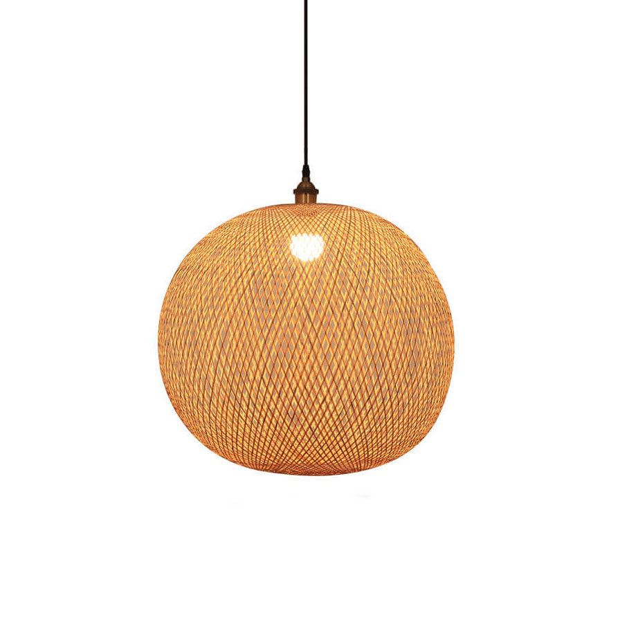 Frendorf | BambooAura Bambus Pendelleuchte | Runder Ball | Japanischer Stil | 1-flammig | Beige | Handgewebt