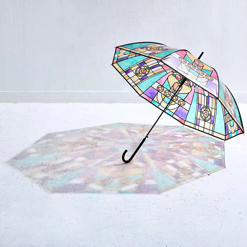 Frendorf | Transparenter Regenschirm mit Glas-in-Stock-Rahmenmuster