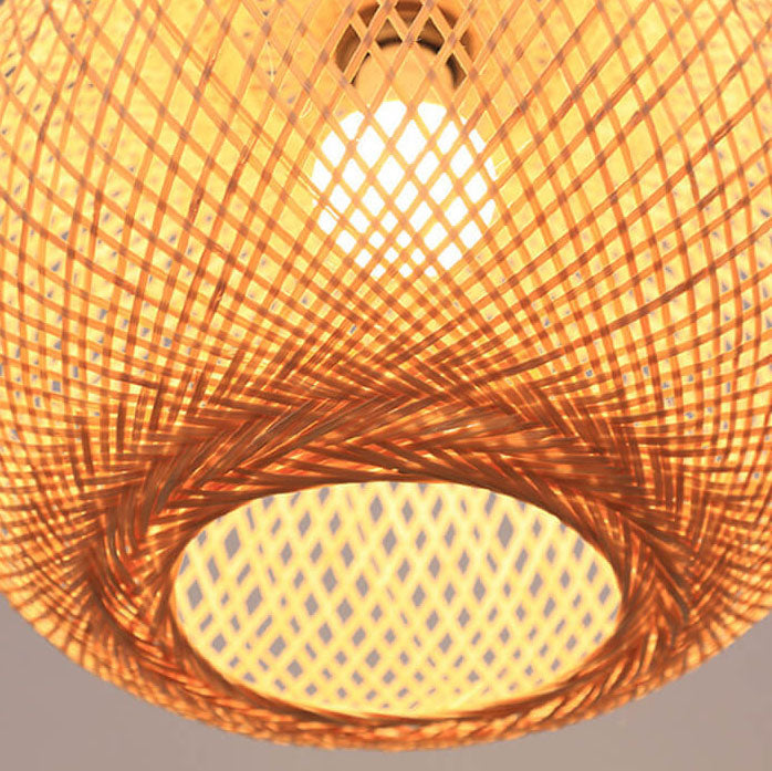 Frendorf | BambooAura Bambus Pendelleuchte | Runder Ball | Japanischer Stil | 1-flammig | Beige | Handgewebt