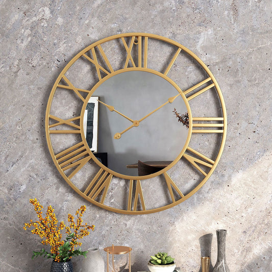 Metall Vintage Große Größe Wanduhr mit Spiegel 39cm