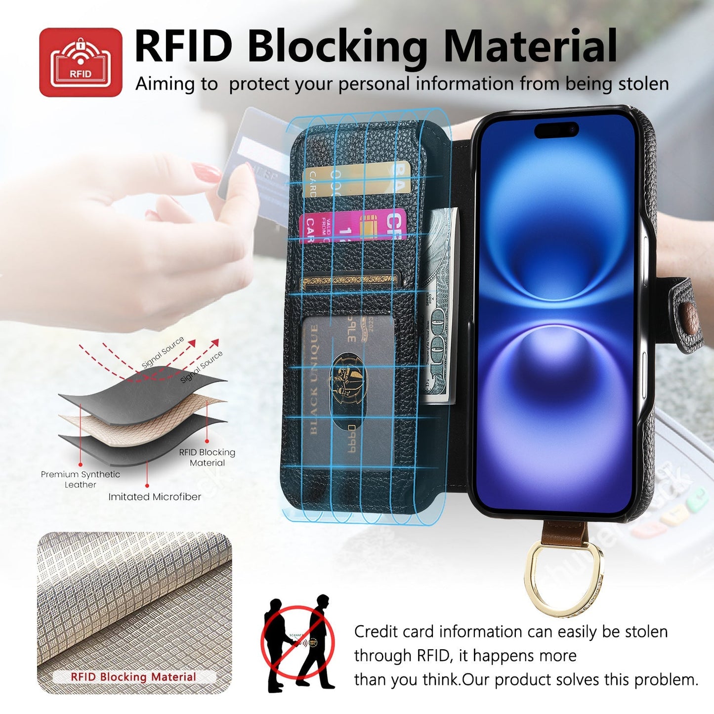 Frendorf | Lychee-Getreide-Leder-Wallet-Flip-Case für iPhone
