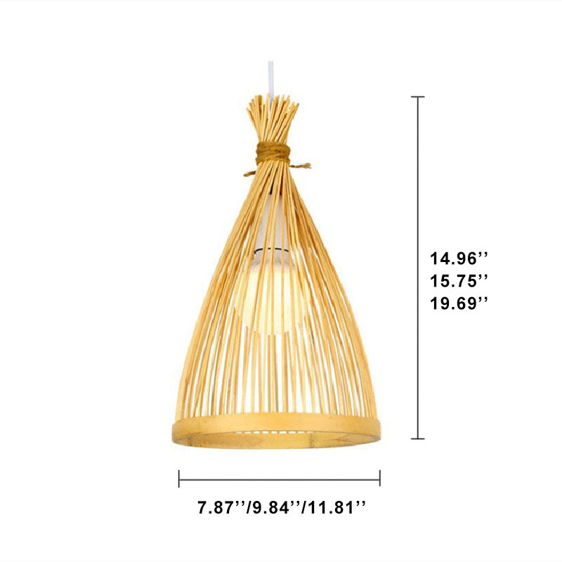 Frendorf | ZenBreeze Japanische Pendelleuchte | Handgeflochtenes Bambusdesign | Kegelförmige 1-flammige Hängeleuchte | Natürliche Eleganz