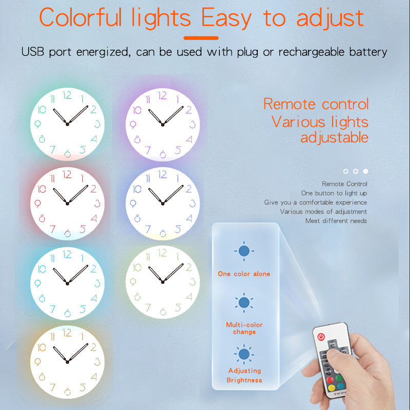 Atmosphärische LED-Licht stille Wanddekor Uhr
