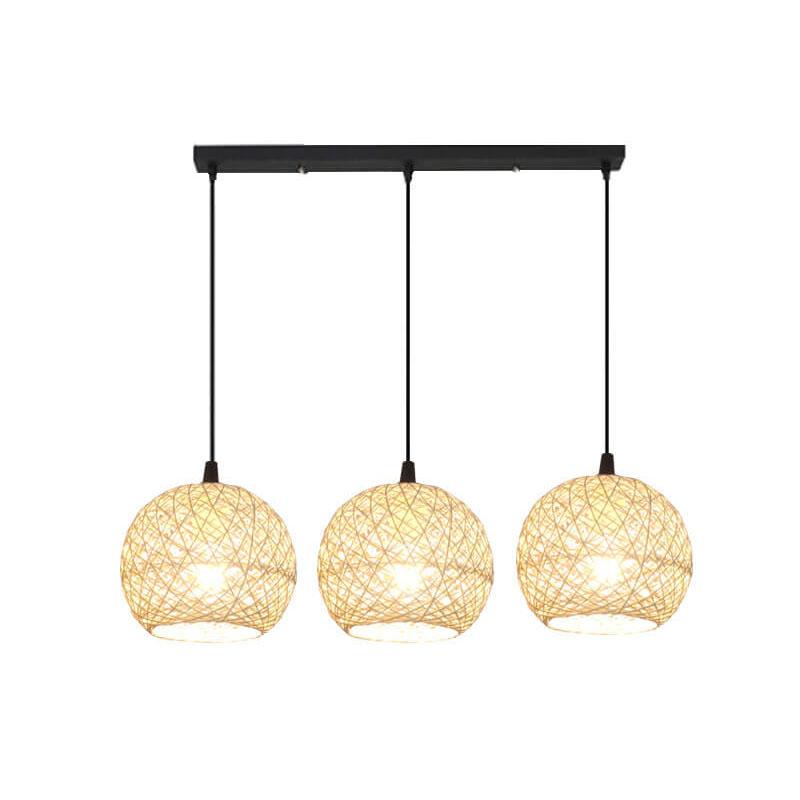 Frendorf | GlobeRattan – Beige Geflochtene Rattan Pendelleuchte | 1/3 Lichter | Elegantes Design