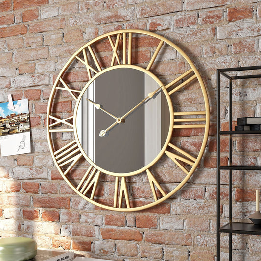 Metall Vintage Große Größe Wanduhr mit Spiegel 39cm