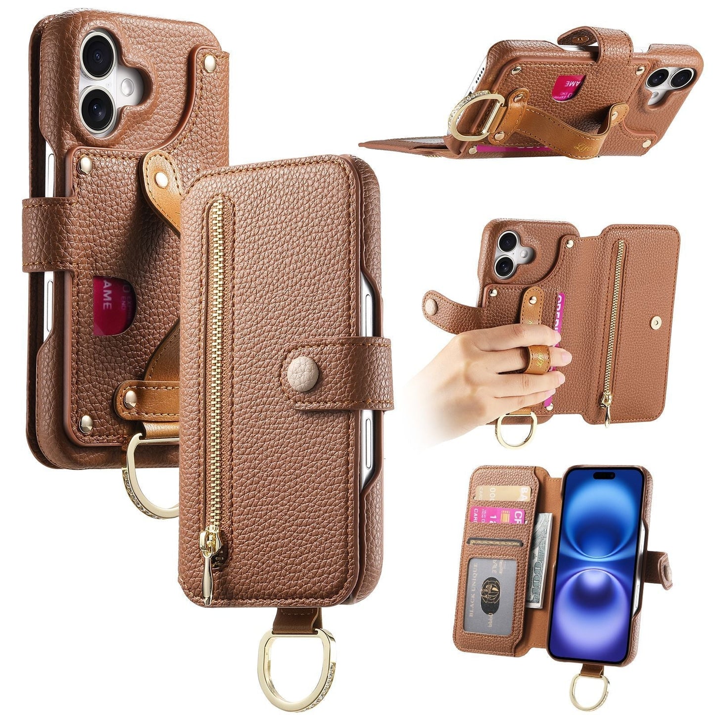 Frendorf | Lychee-Getreide-Leder-Wallet-Flip-Case für iPhone
